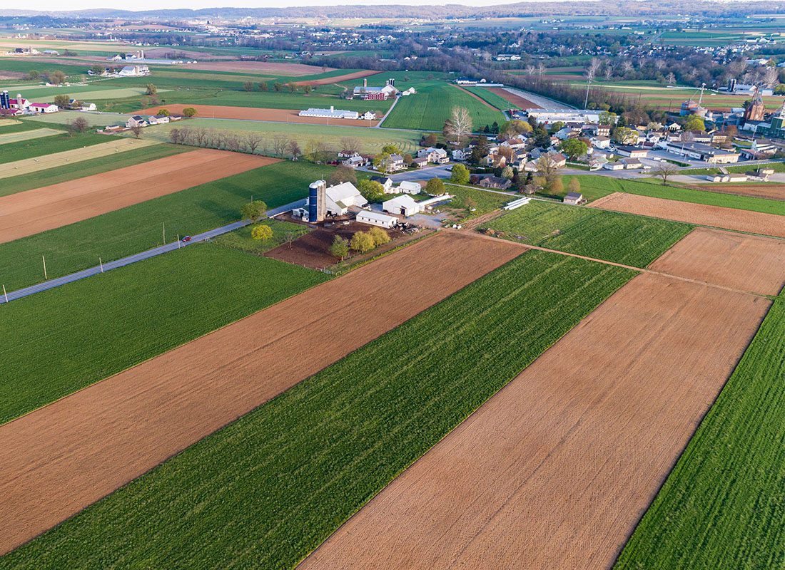 Kittanning, Pa - Aerial View of Amish Farm and Surrounding Rural Area on a Summer Day in Kittanning, Pennsylvania